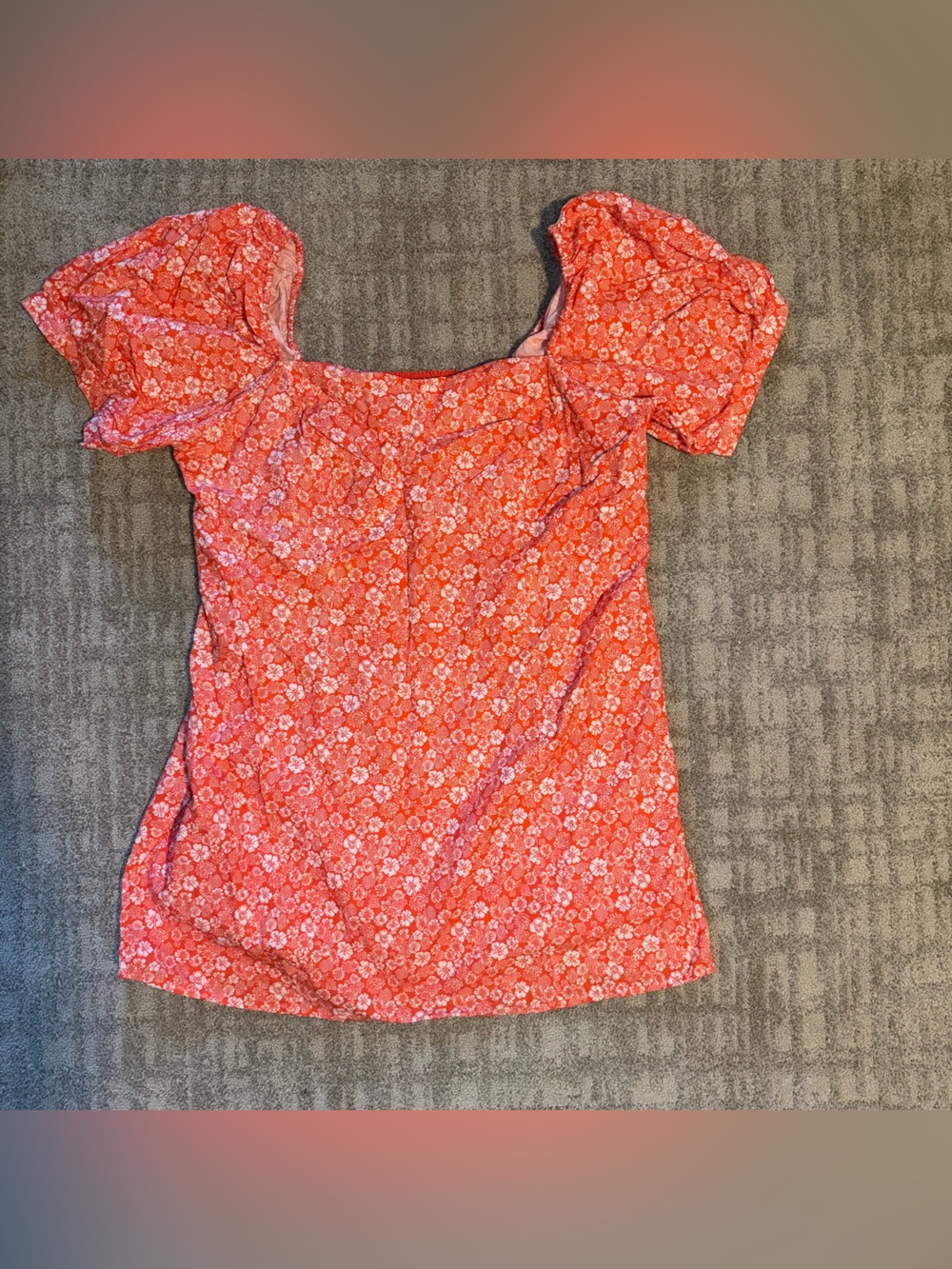 Anthropologie 100% Cotton Orange Hawaiian Puff-Sleeve Square-Neck Mini Dress 2xl